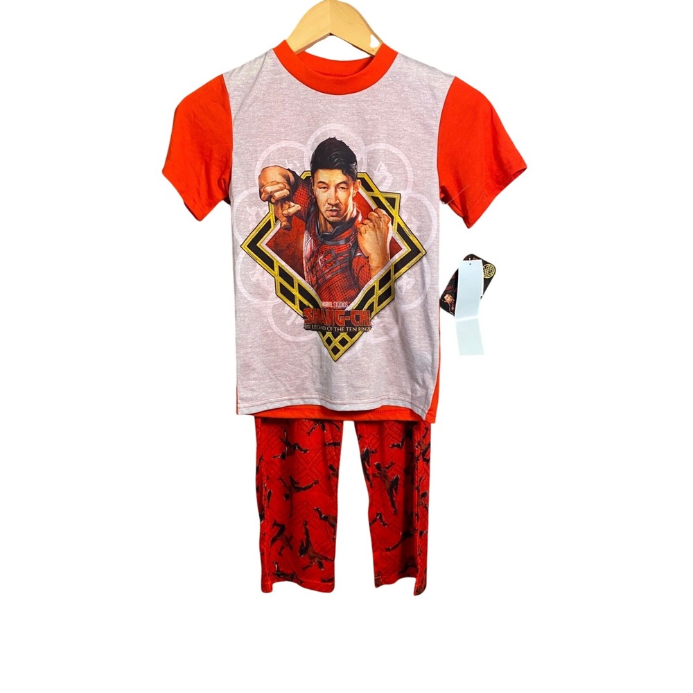 Marvel Shang-Chi Boys Pajama Set Red Gray Short Sleeve Shirt Pants‎ S 6/7 NEW